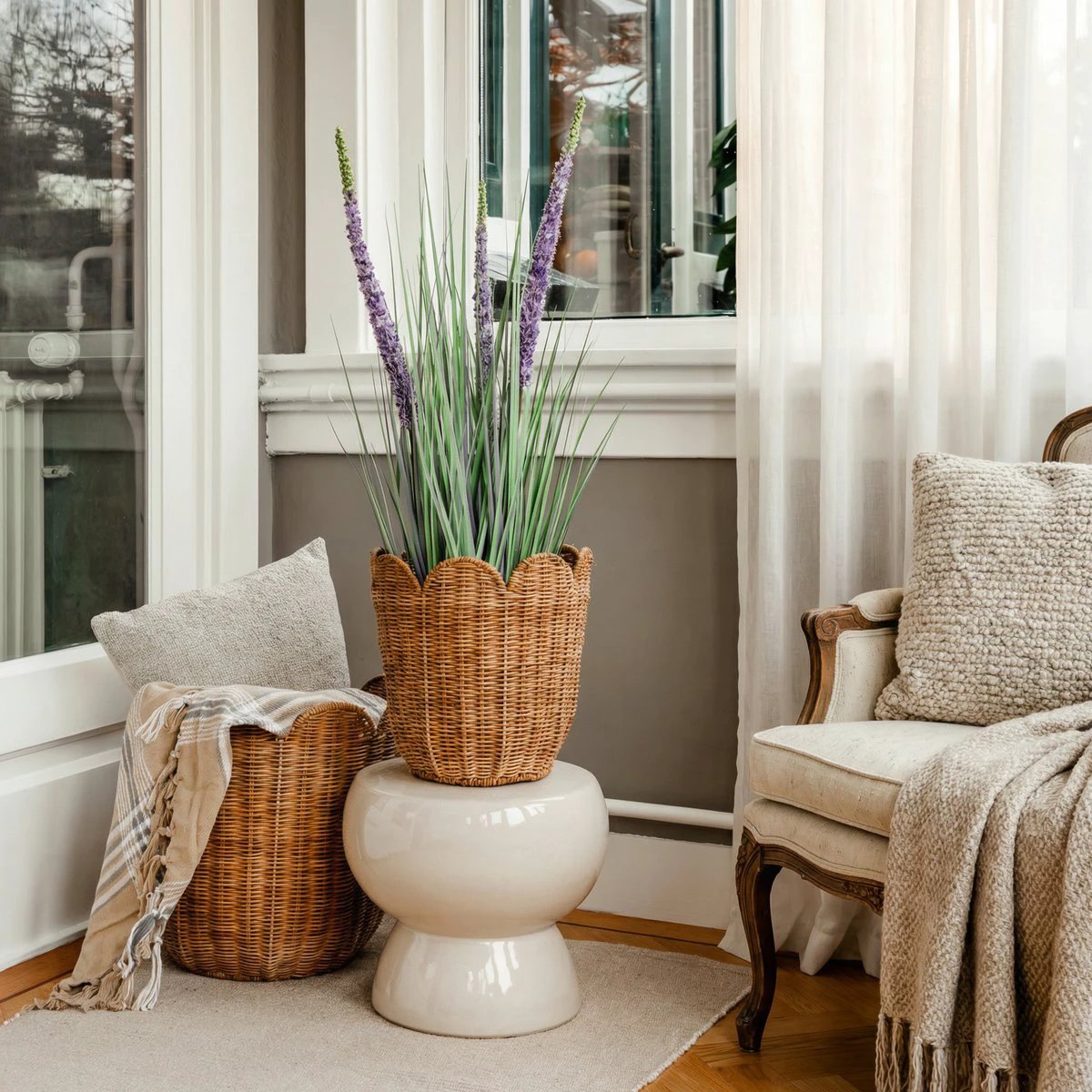 Artificial Plant Ornamental Grass Purple by Mica Decorations