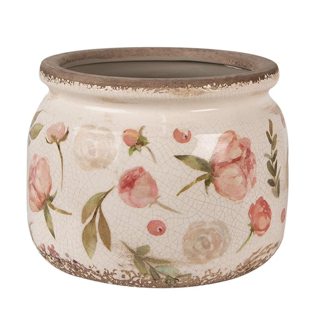 Flowerpot Ø 20x15 cm beige pink ceramic flower flowerpot inside by Clayre & Eef.