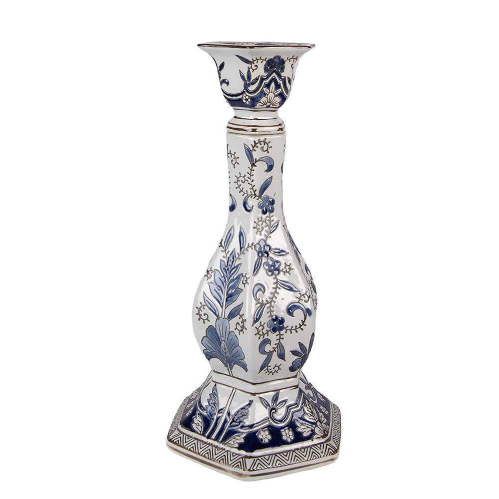 Candlestick Ø 18x36 cm White Blue Porcelain by Clayre & Eef.