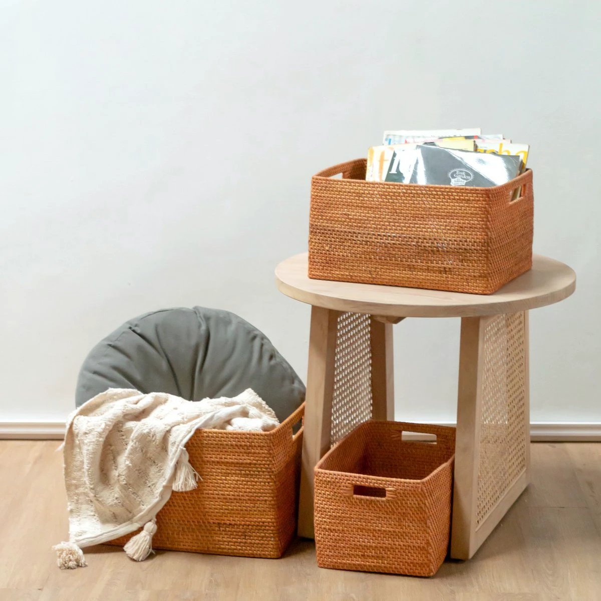 Shelf Basket made from Rattan Newspaper Basket Storage Basket Brown Handwoven Decorative Basket WARSA (3 sizes) by Soeji