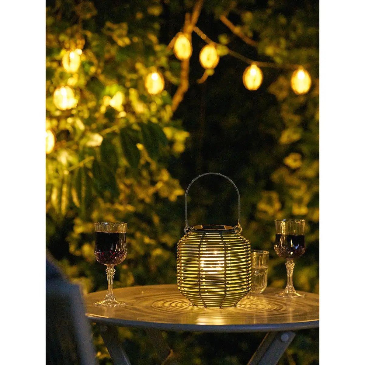 Crewe Lantern, rechargeable with integrated solar panel, green by EMIRELLE