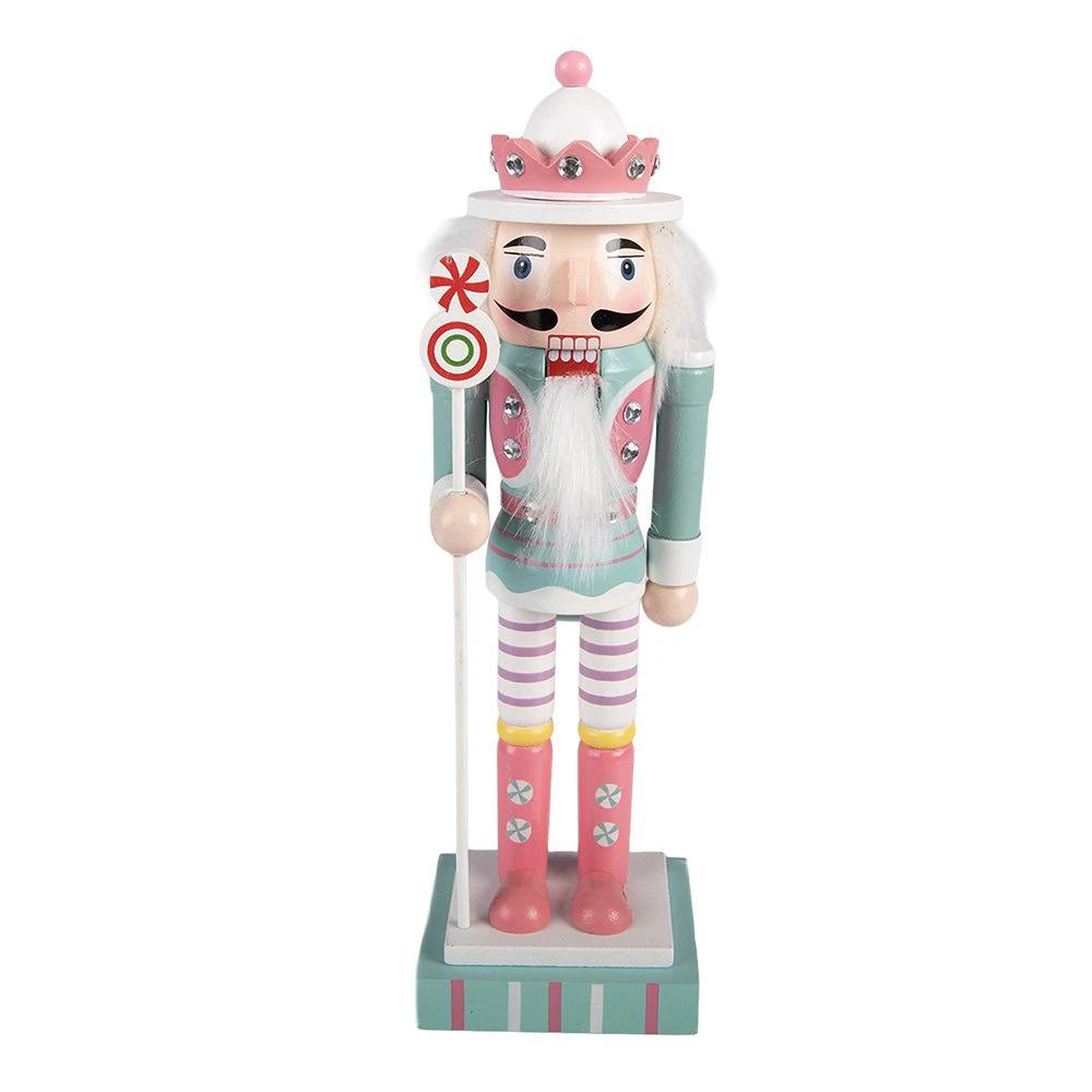 Christmas Decoration Sculpture Nutcracker 10x9x38 cm Blue Wood by Clayre & Eef.