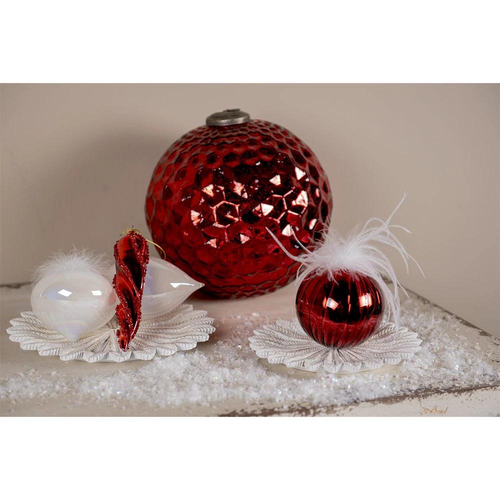 Weihnachtskugel-Set aus 4 Stück Ø 10 cm rot-weiß aus Glas Weihnachtsdekoration von Clayre & Eef.
