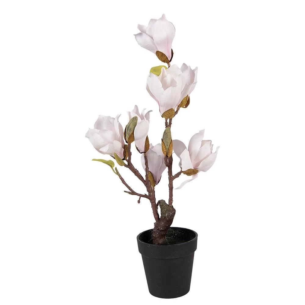 Artificial tree Magnolia 12x12x40 cm White Plastic by Clayre & Eef.