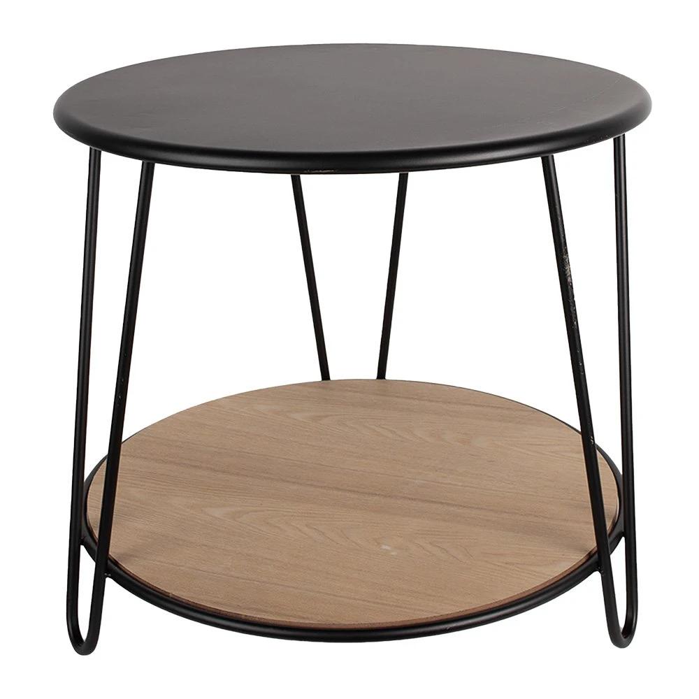 Side table black, iron and wood Ø 50x45 cm by Clayre & Eef.