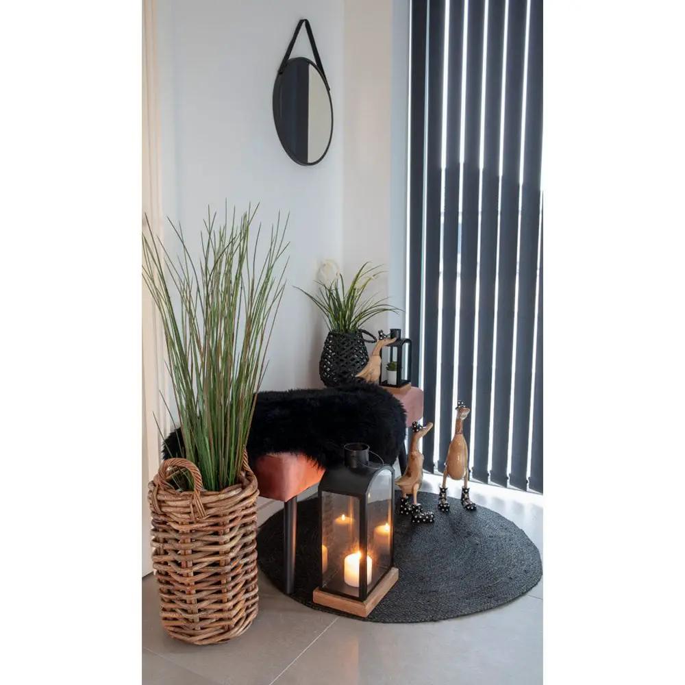 Trapani Mirror - Black, Steel, Artificial Leather, Ø38cm by EMIRELLE