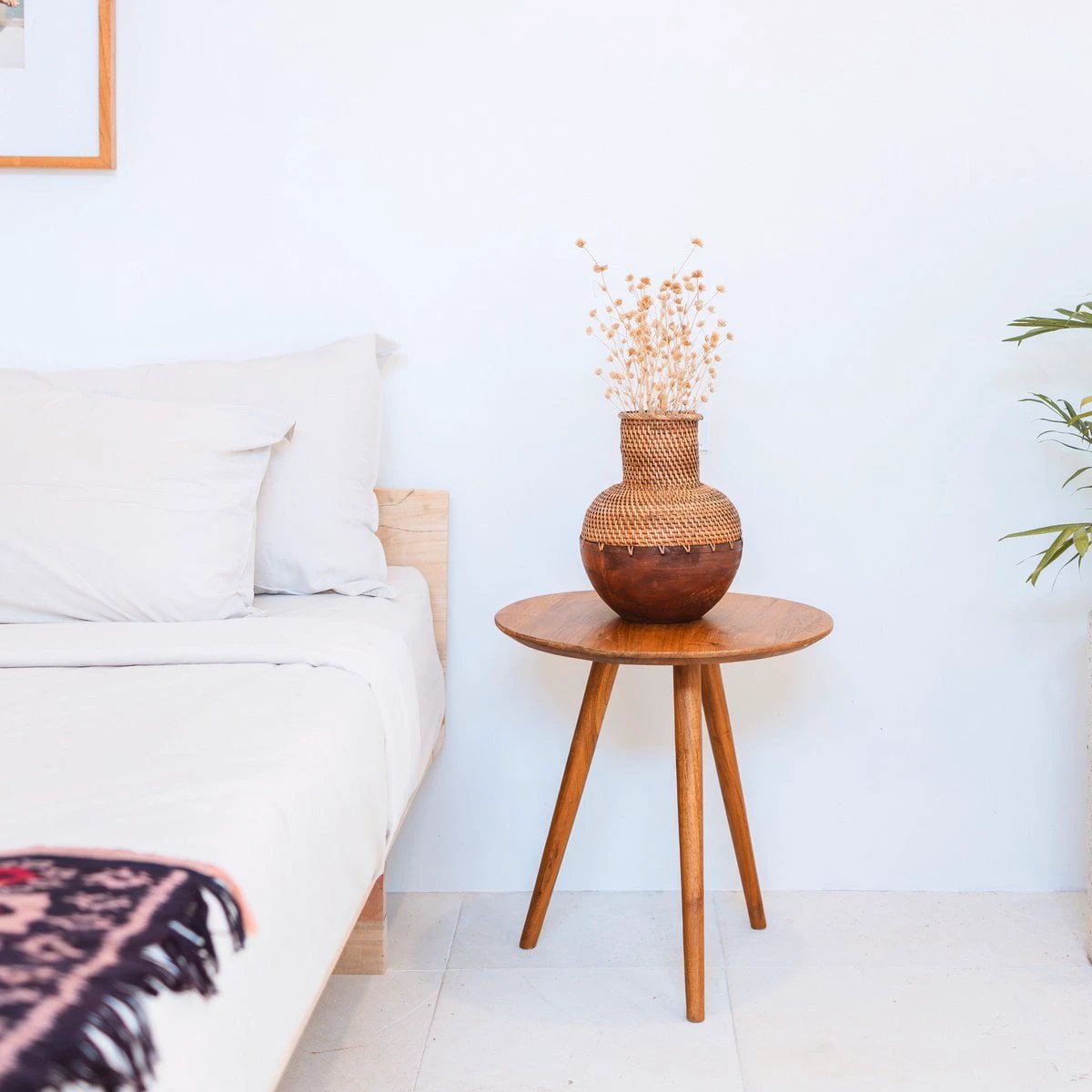Rattan Vase – Wooden Vase – Vase for Dried Flowers – Small Rattan Vase – Boho Decor Vase Made of Woven Rattan and Wood (Ø 22cm) KAMARI brown by Soeji