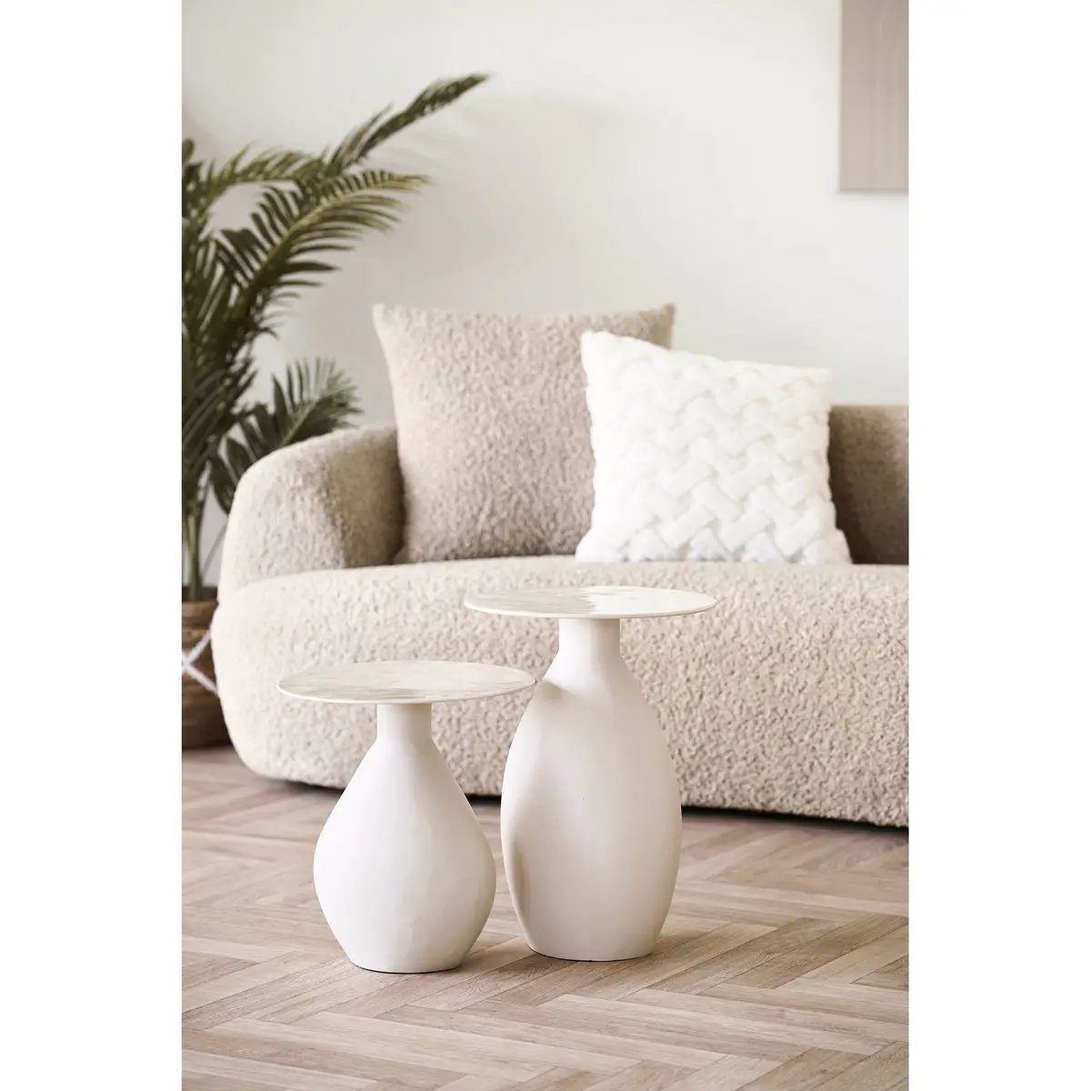 Calais Side table, metal/enamel, off-white, ø36x50 cm by EMIRELLE