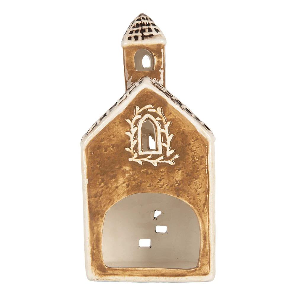 Tea light holder House 8x7x17 cm Brown Ceramic by Clayre & Eef.