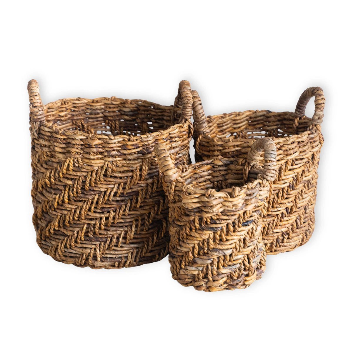 Boho Laundry or Plant Basket – Round Woven Storage Basket – Decorative Basket Made of Banana Fibre (3 sizes Ø 25/32/38 cm) RINJANI by Soeji