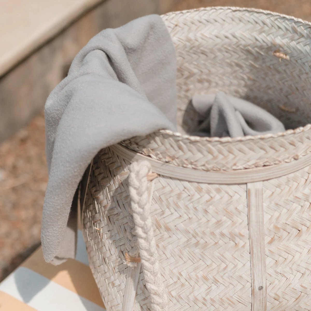 White Basket BIKU | Plant Basket | Laundry Basket | Large Boho Storage Basket Round Made of Bamboo by Soeji
