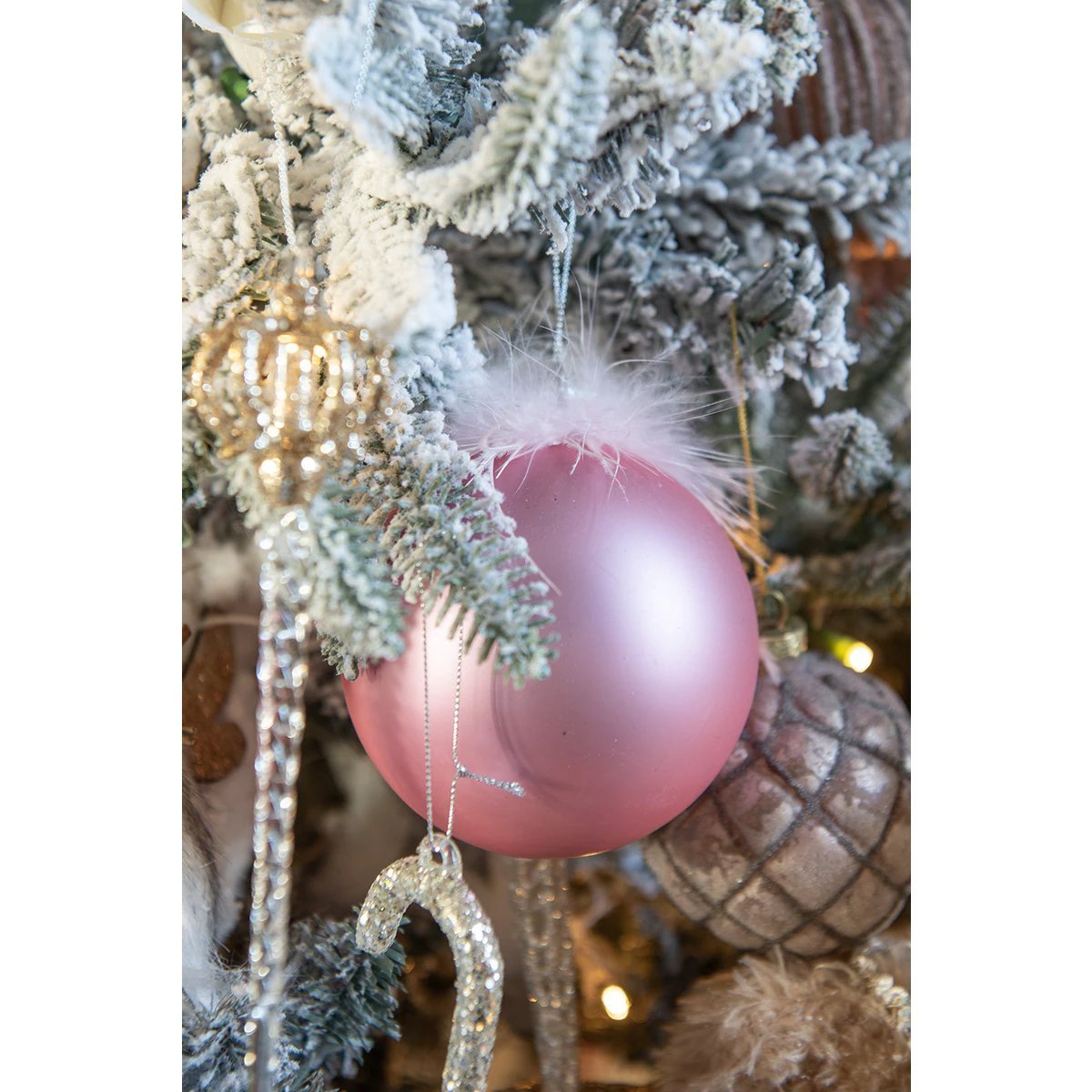 Weihnachtskugel-Set mit 4 Stück Ø 10 cm rosa Glas-Christbaumschmuck von Clayre & Eef.