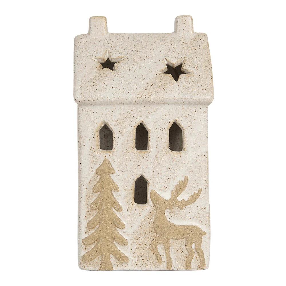 Decoration house with LED 10x9x18 cm beige ceramics by Clayre & Eef.