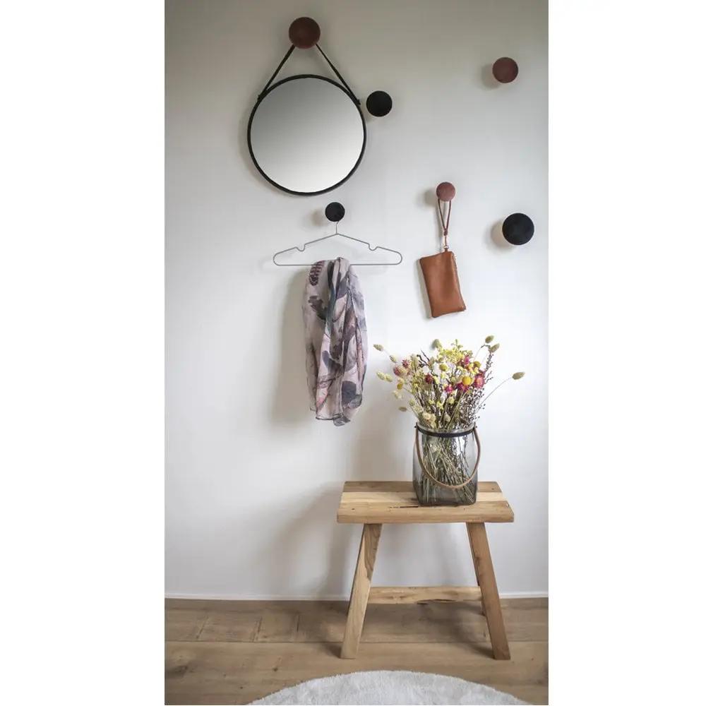 Trapani Mirror - Black, Steel, Artificial Leather, Ø38cm by EMIRELLE