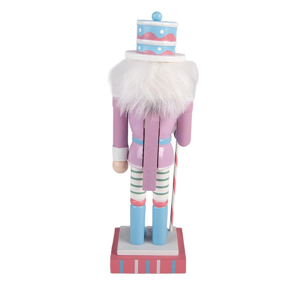 Christmas Decoration Statue Nutcracker 10x9x38 cm Pink Wood by Clayre & Eef.