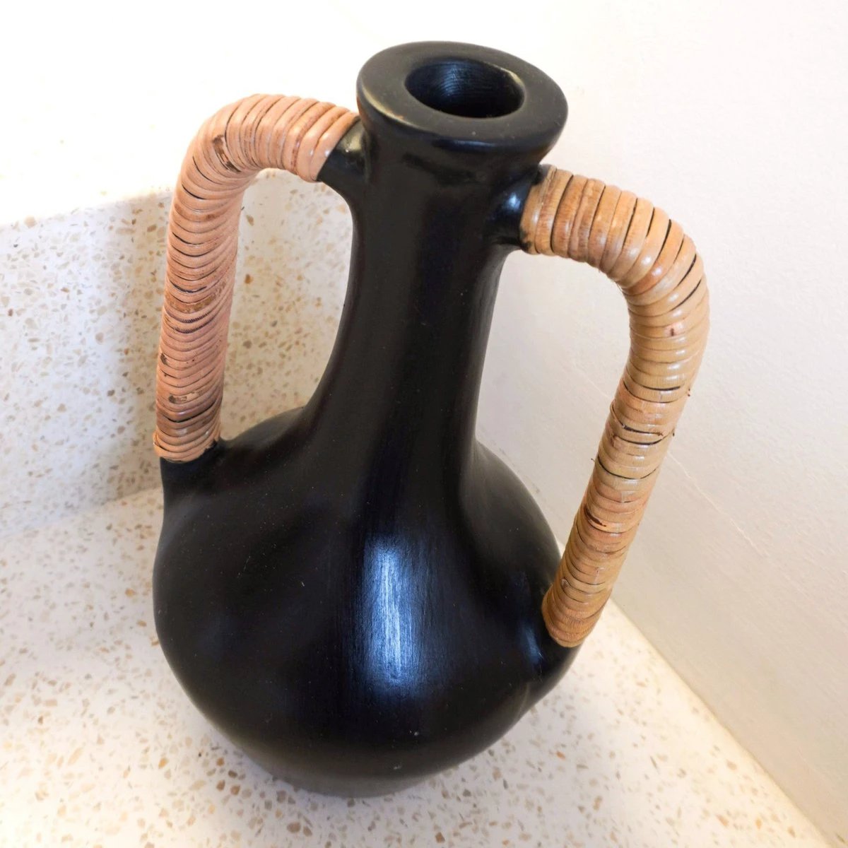 Vase Black Small Decorative Vase Hand Cast from Clay for Dried or Fresh Flowers SELAYAR by Soeji