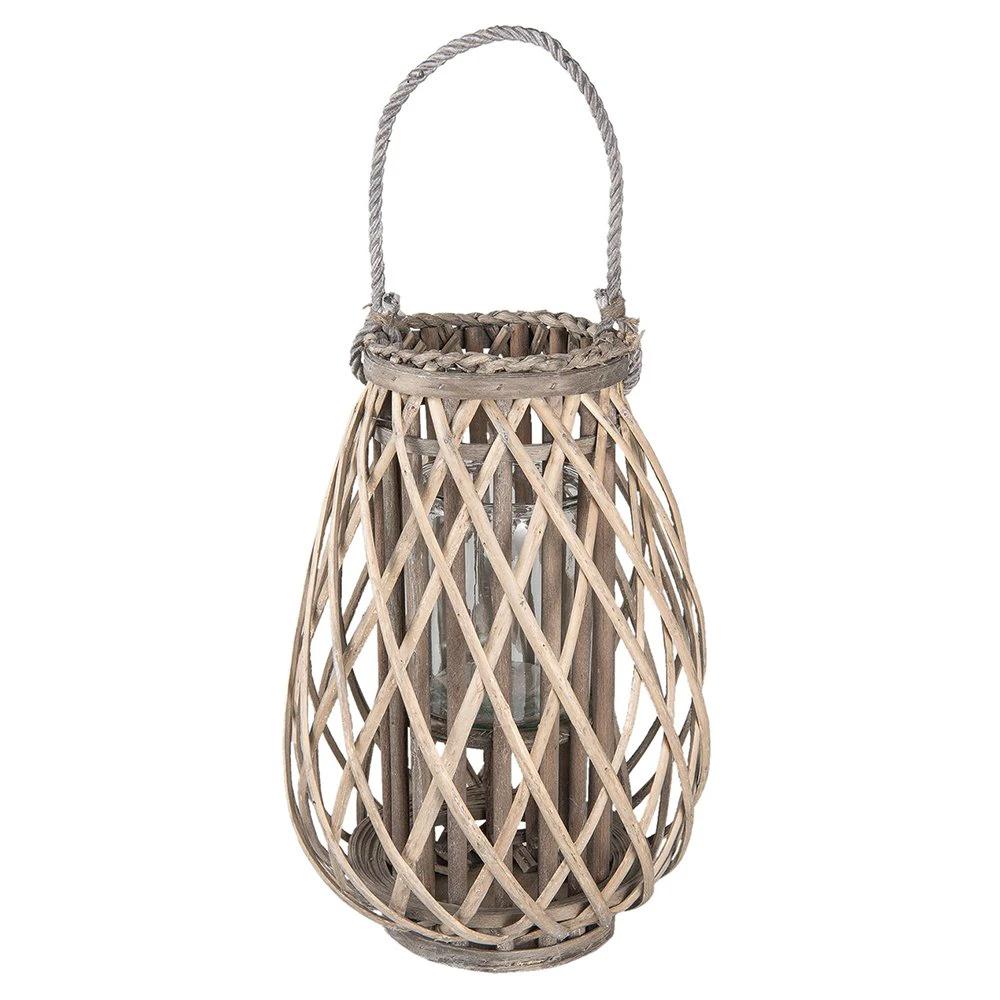 Windlicht Ø 27x40 cm Grijs Hout Kaarsenhouder by Clayre & Eef.