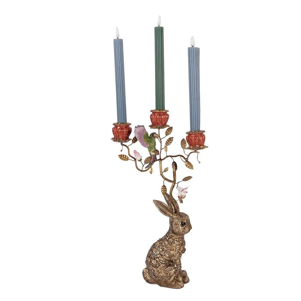 Candlestick Rabbit 24x10x47 cm Gold-colored Plastic by Clayre & Eef.