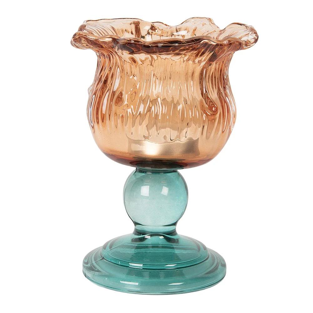 Tea light holder Ø 10x14 cm orange glass by Clayre & Eef.