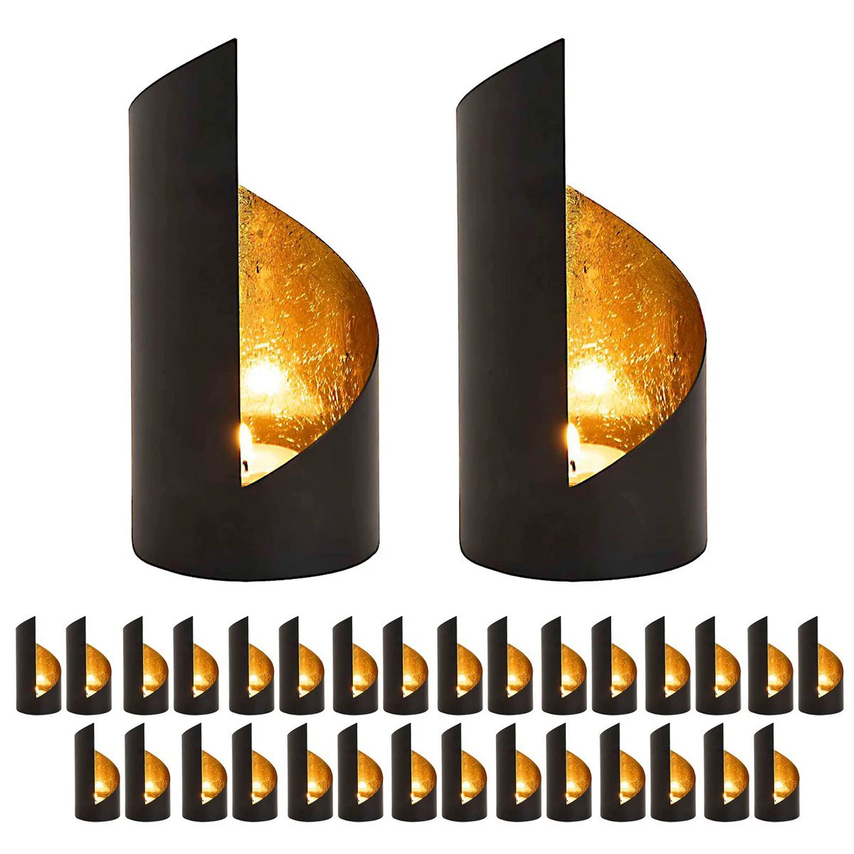 Candle holder 32-piece set 2 x 16 VE tealight holder Kevin cylindrical black matt gold-plated inside by Voglrieder kreatives Wohnen