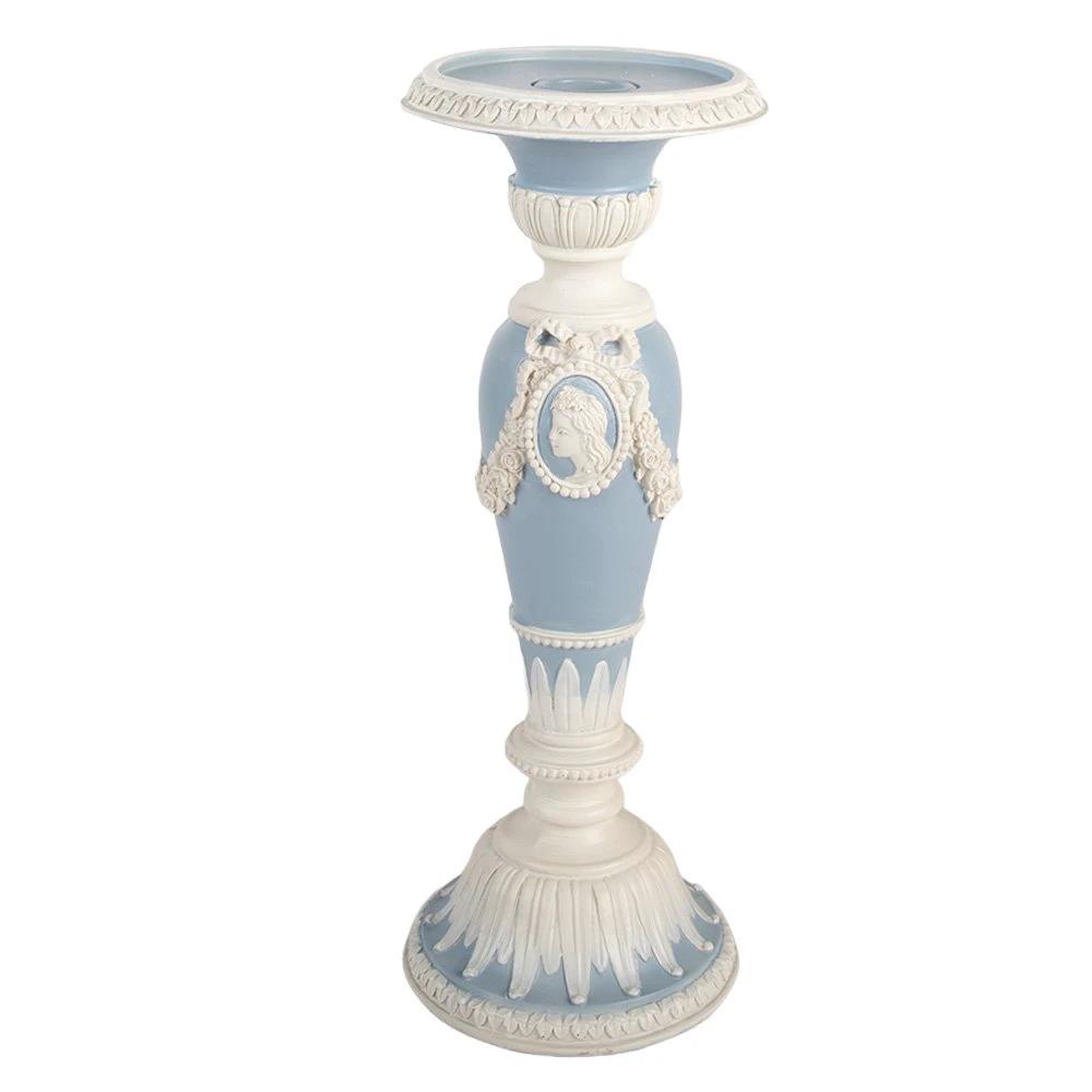 Candlestick Ø 10x27 cm blue plastic by Clayre & Eef.
