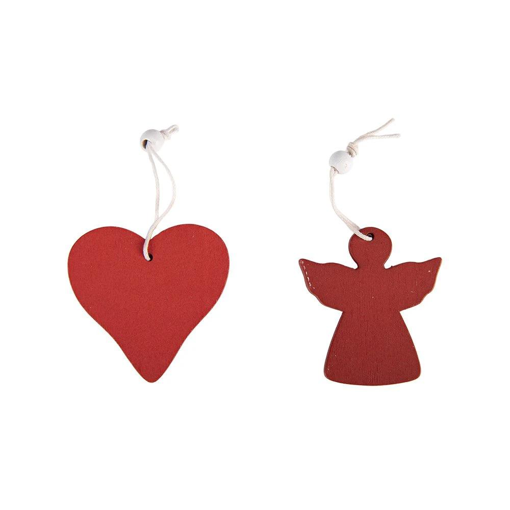 Kersthanger Set van 12 Hart 13x13 cm Rood Hout by Clayre & Eef.