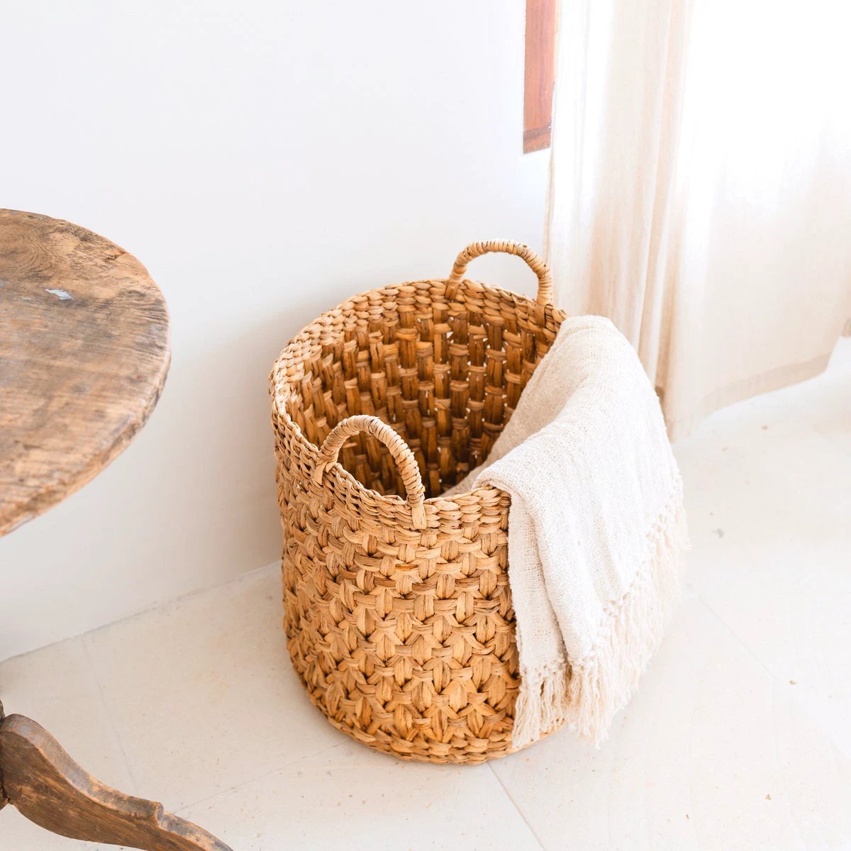Round Woven Laundry Basket – Boho Plant Basket – Laundry Hamper Brown – Large Basket Made of Water Hyacinth RAJA (3 sizes Ø 35/40/50 cm) by Soeji
