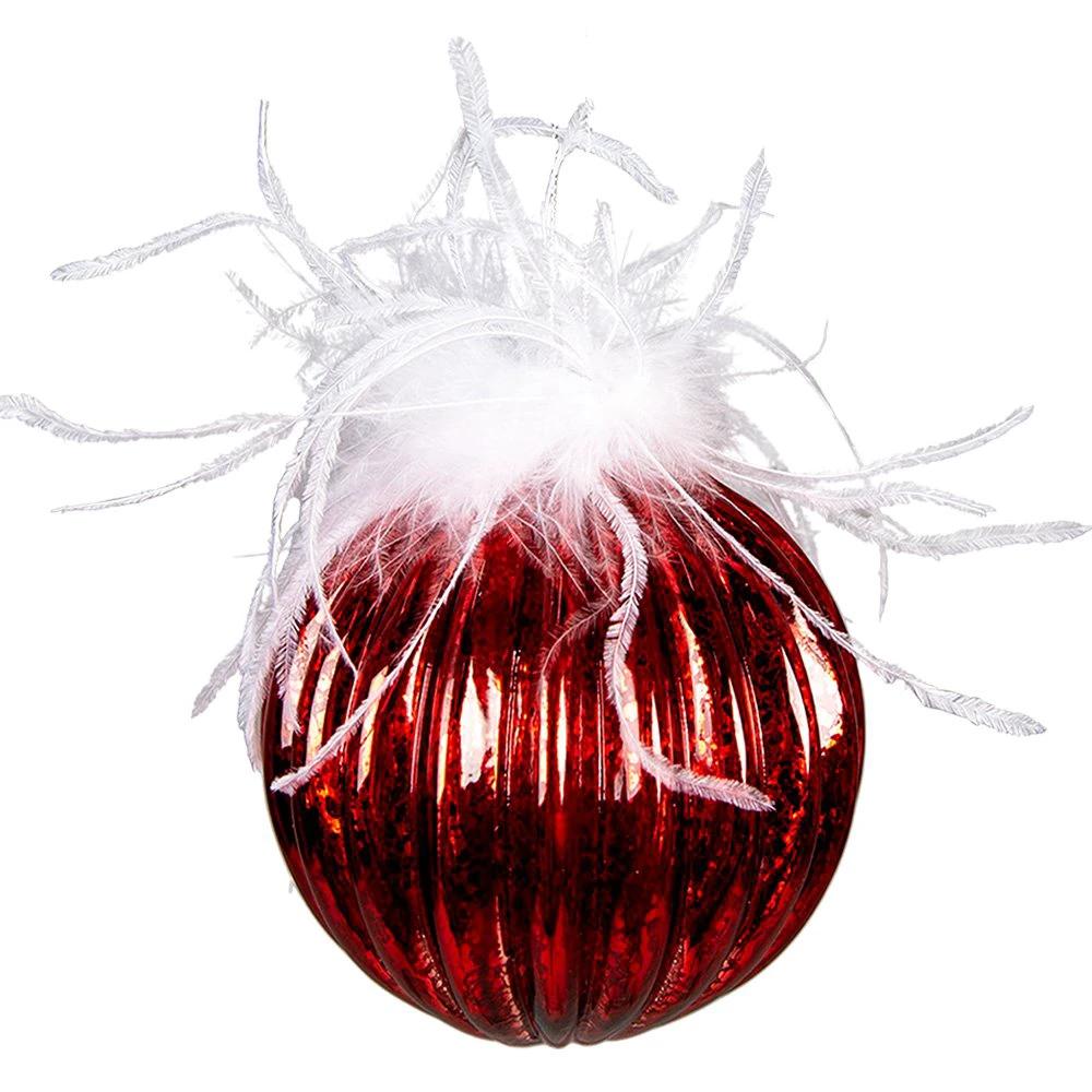 Weihnachtskugel-Set mit 4 Stück Ø 10 cm rot-weiß Glas-Weihnachtsdekoration von Clayre & Eef.