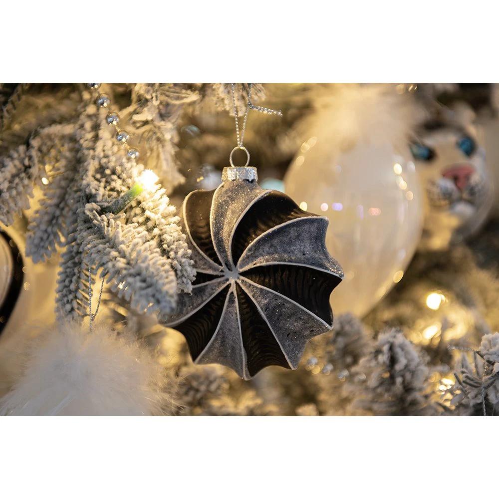 Weihnachtskugel-Set aus 4 Stück, 10 cm, schwarz-grau, Glas-Weihnachtsdekoration von Clayre & Eef.