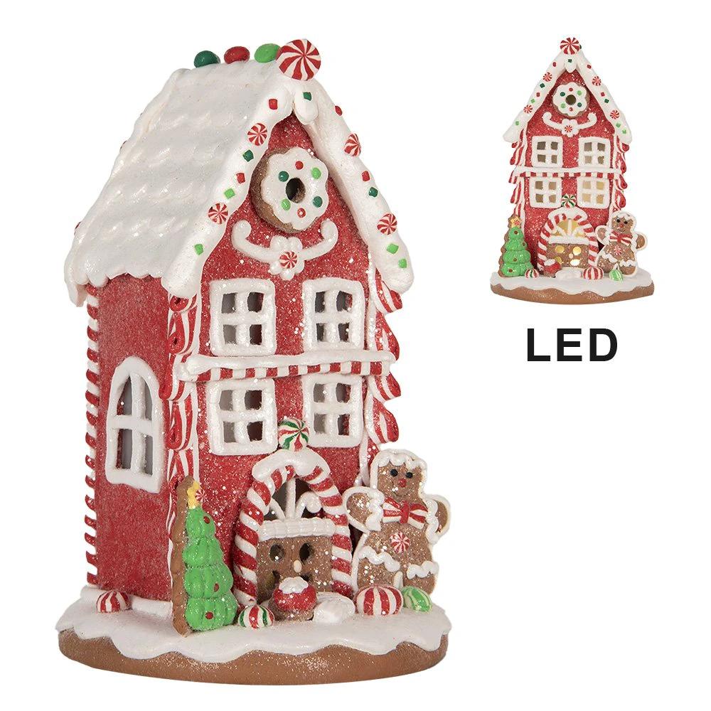 Lebkuchenhaus mit LED 14x14x22 cm braun rot Kunststoff von Clayre & Eef.
