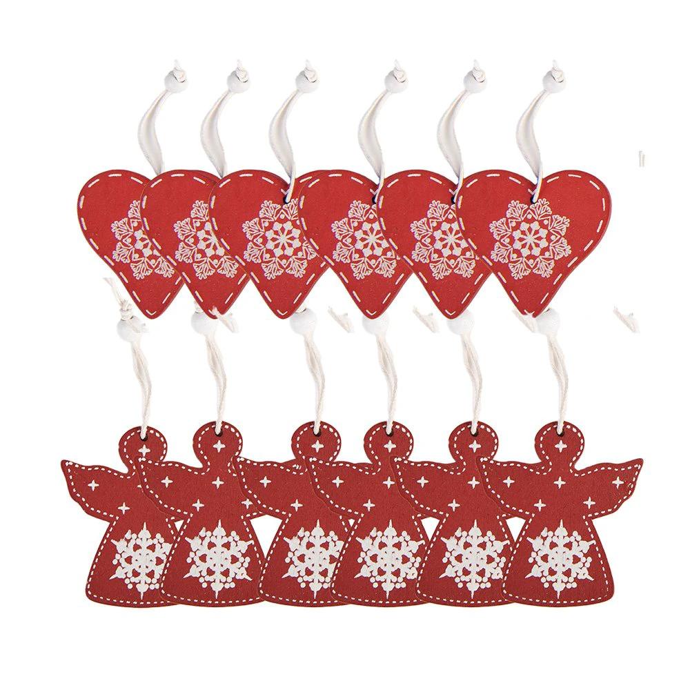 Kersthanger Set van 12 Hart 13x13 cm Rood Hout by Clayre & Eef.