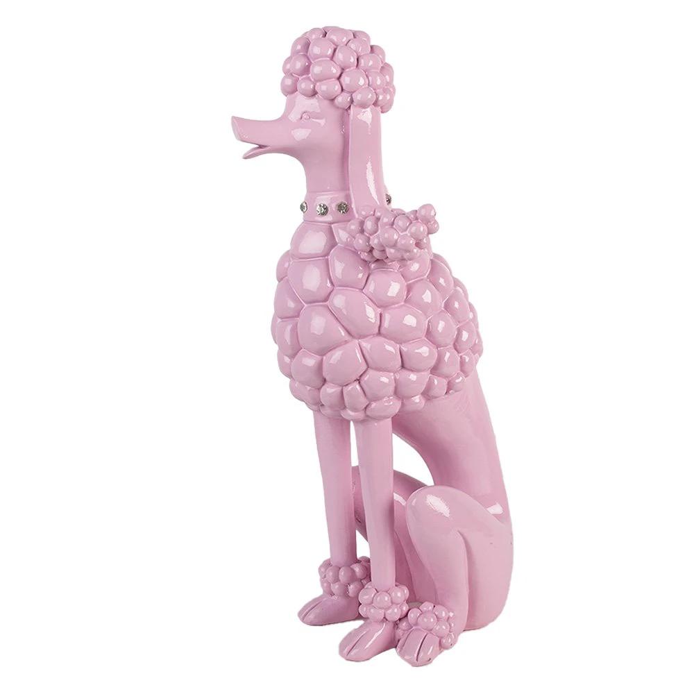 Decoration image dog Poodle 13x17x33 cm pink plastic by Clayre & Eef.