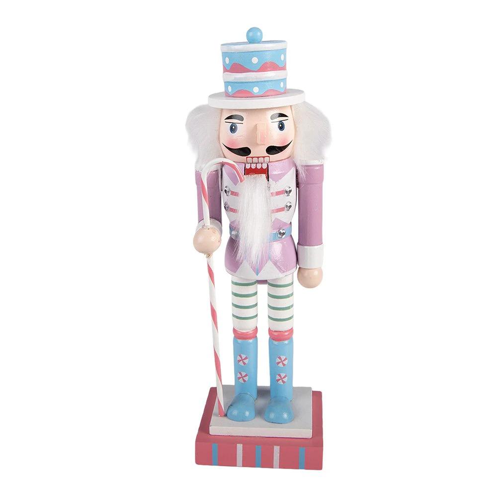 Christmas Decoration Statue Nutcracker 10x9x38 cm Pink Wood by Clayre & Eef.