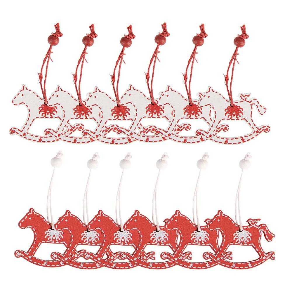 Weihnachtsanhänger-Set mit 12 Schaukelpferden 13x13 cm Rot Holz von Clayre & Eef.