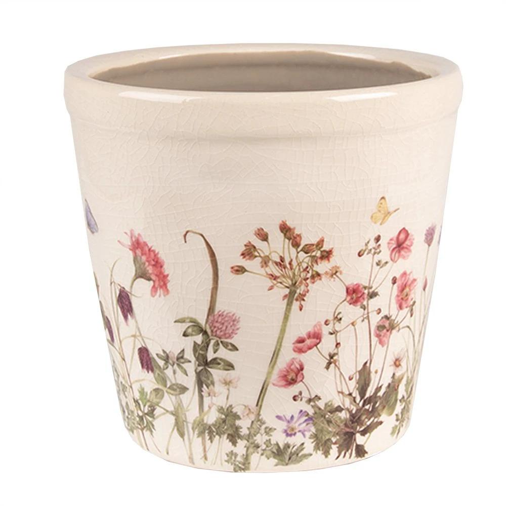 Blumentopf Ø 14x13 cm rosa-beige Keramik-Blumentopf für innen von Clayre & Eef.