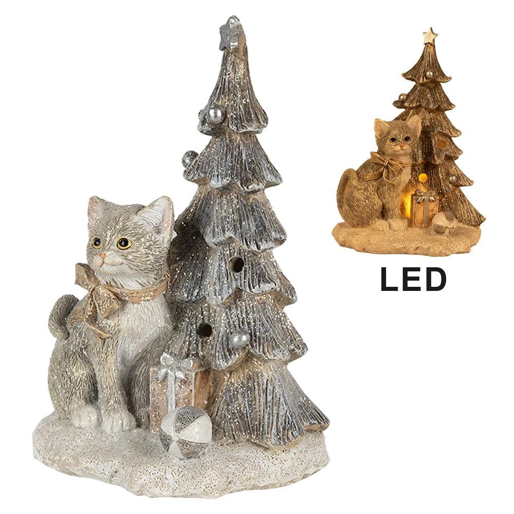 Dekorationskatze am Weihnachtsbaum, LED, 12 x 9 x 16 cm, von Clayre & Eef.