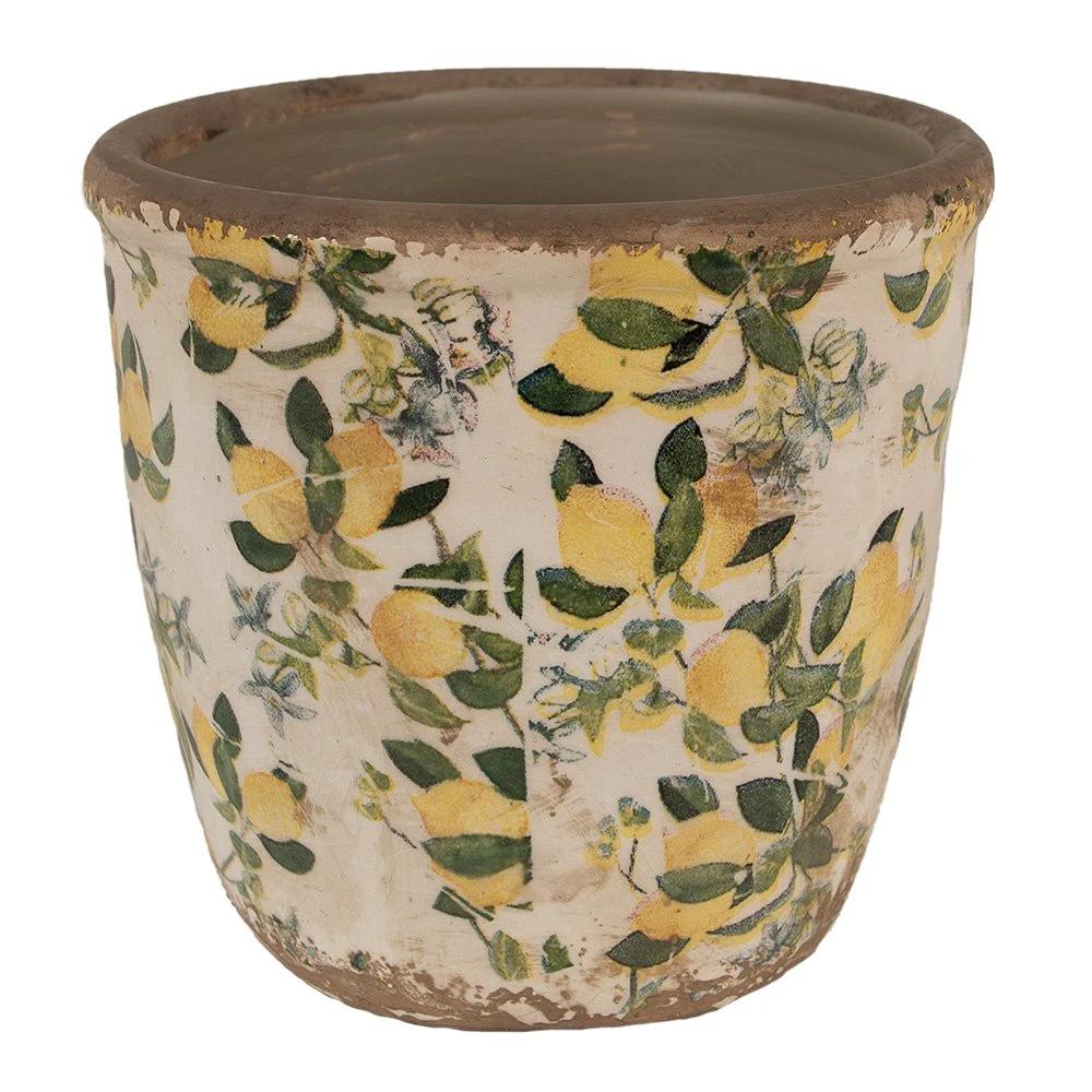 Blumentopf Ø 14x13 cm Beige-Gelb Keramik Zitronen Blumentopf für den Innenbereich von Clayre & Eef.