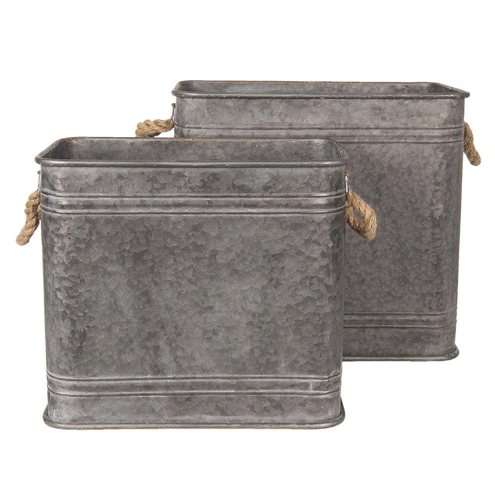 Dekoration Zinking Teil-Set, 2-teilig, grauer Metall-Dekorationseimer von Clayre & Eef.