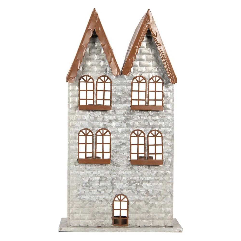 Tea light holder house 30x13x54 cm gray metal by Clayre & Eef.