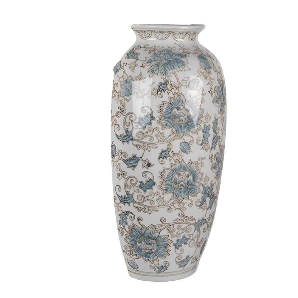 Vase 19x10x38 cm Weiß Blau Keramik von Clayre & Eef.