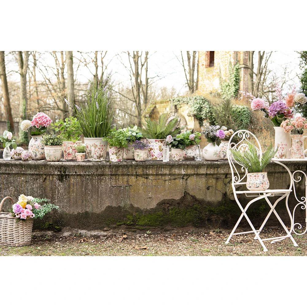 Flowerpot Ø 21x19 cm Pink Beige Ceramic Flowers Flowerpot Indoor by Clayre & Eef.