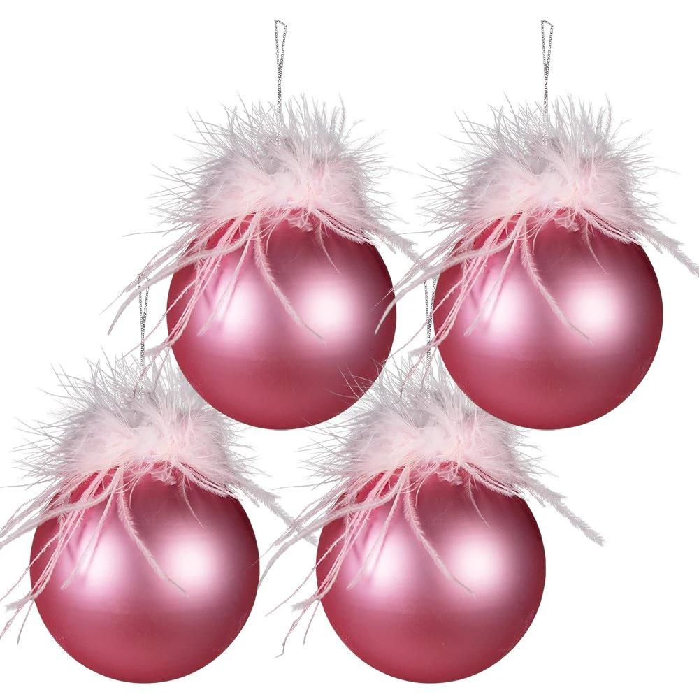 Weihnachtskugel-Set mit 4 Stück Ø 10 cm, rosafarbene Weihnachtsbaumdekorationen aus Glas von Clayre & Eef.