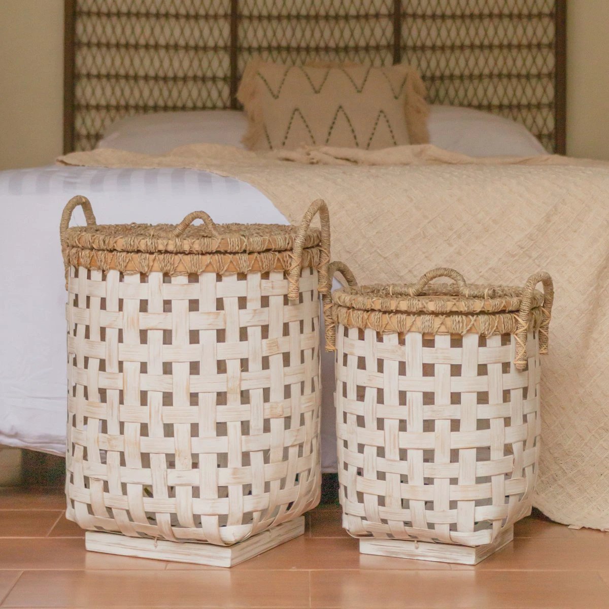 Laundry Basket with Lid IRAYA made from Bamboo by Soeji