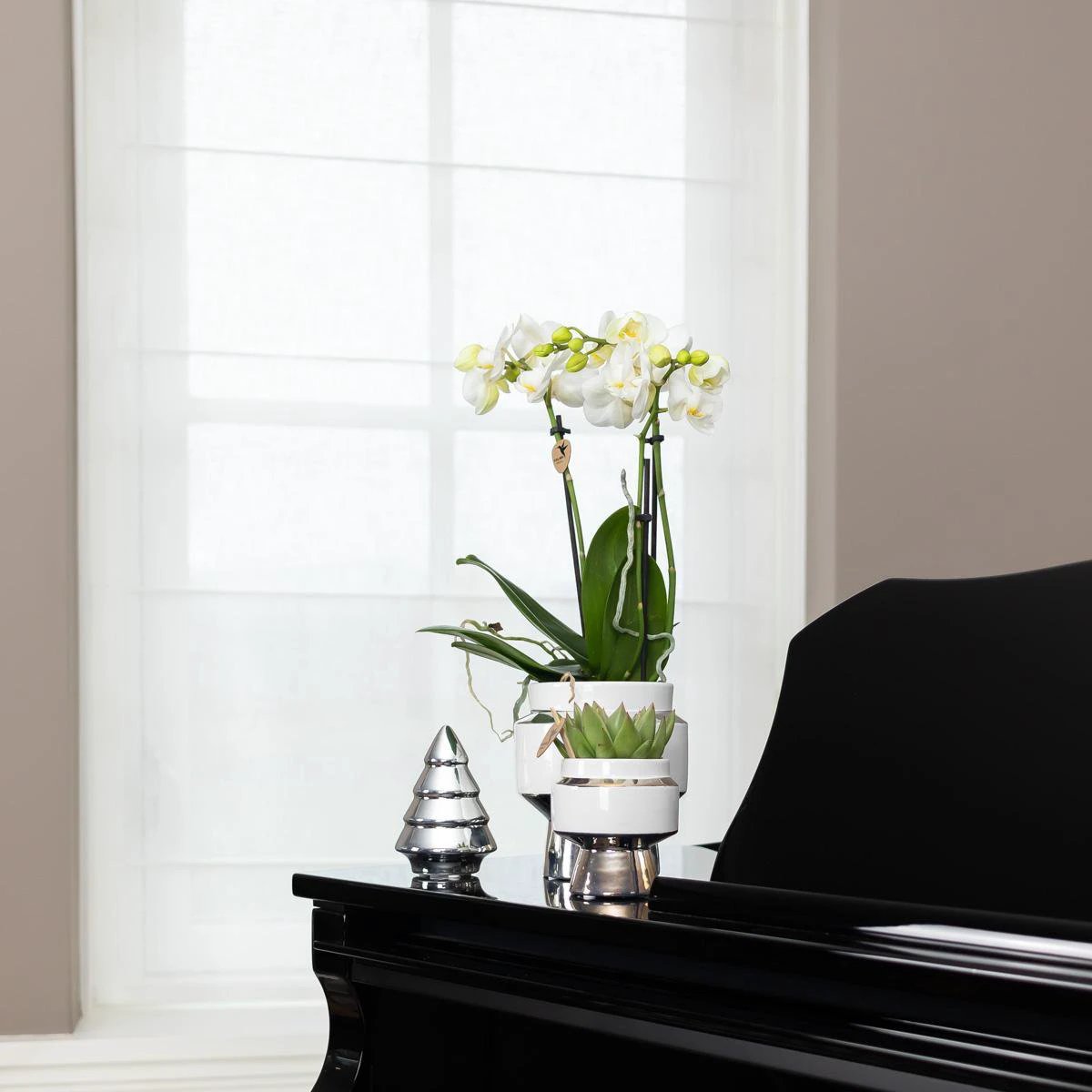 Hummingbird Home | Le Chic flower pot - White ceramic decorative pot with silver details - Ø6cm by Kolibri Company