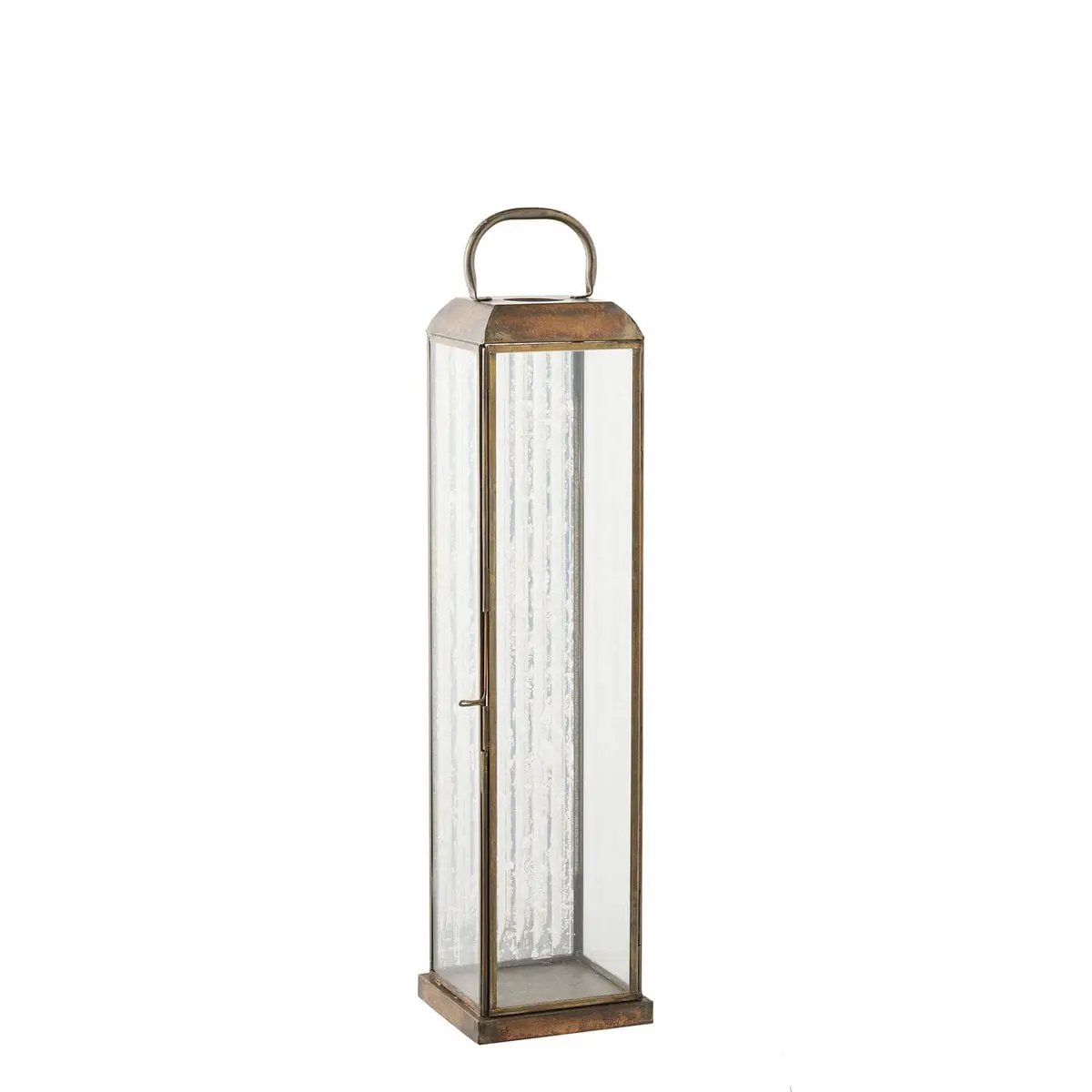 Herslev Lantern, glass/metal, antique brass look, 12x12x49 cm by EMIRELLE