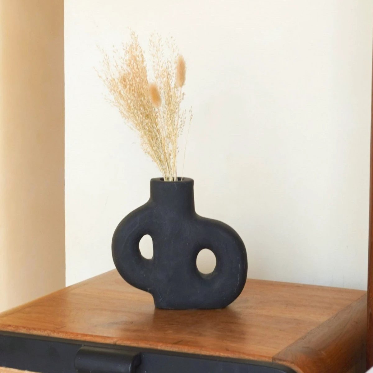 Vase Black Small Decorative Vase Hand Cast from Clay for Dried or Fresh Flowers LEMBAH by Soeji