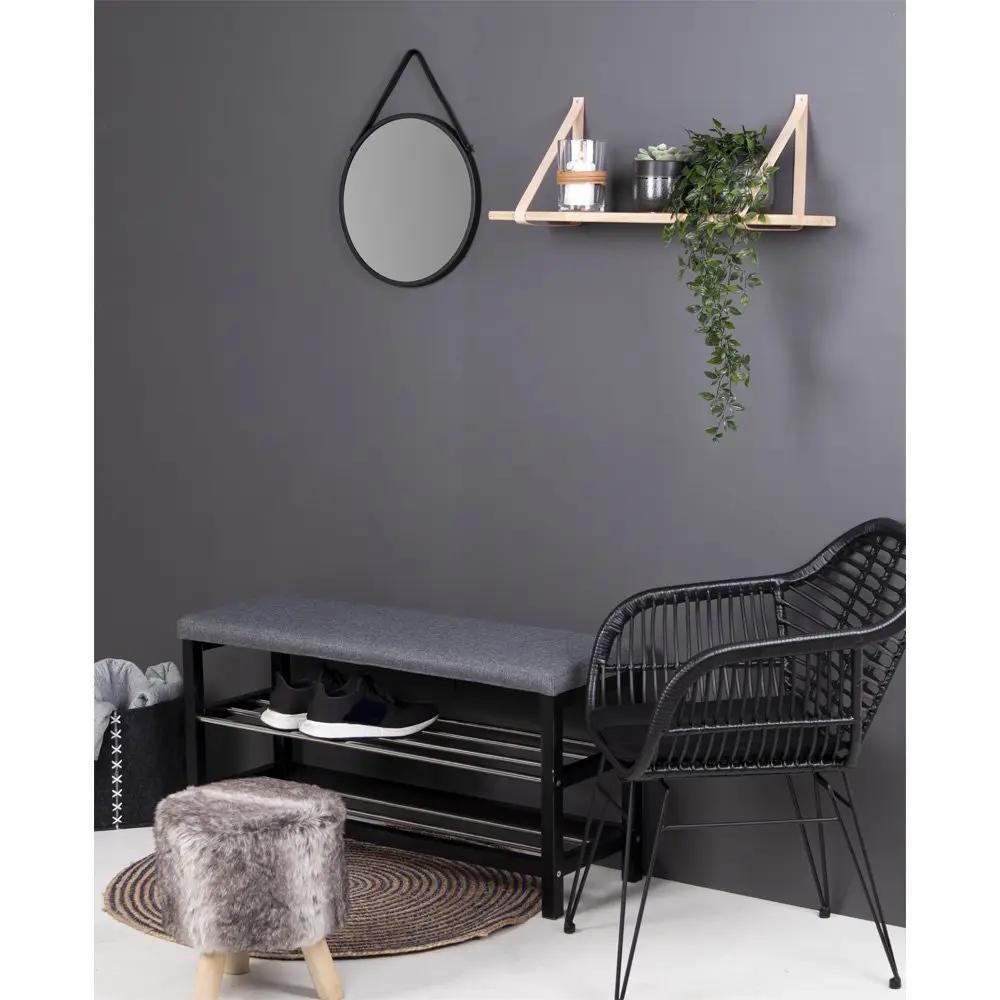Trapani Mirror - Black, Steel, Artificial Leather, Ø38cm by EMIRELLE