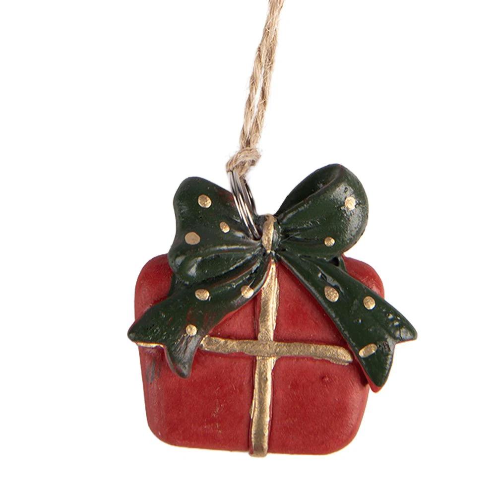 Weihnachtsanhänger Geschenk 4x1x4 cm Rot Kunststoff von Clayre & Eef.