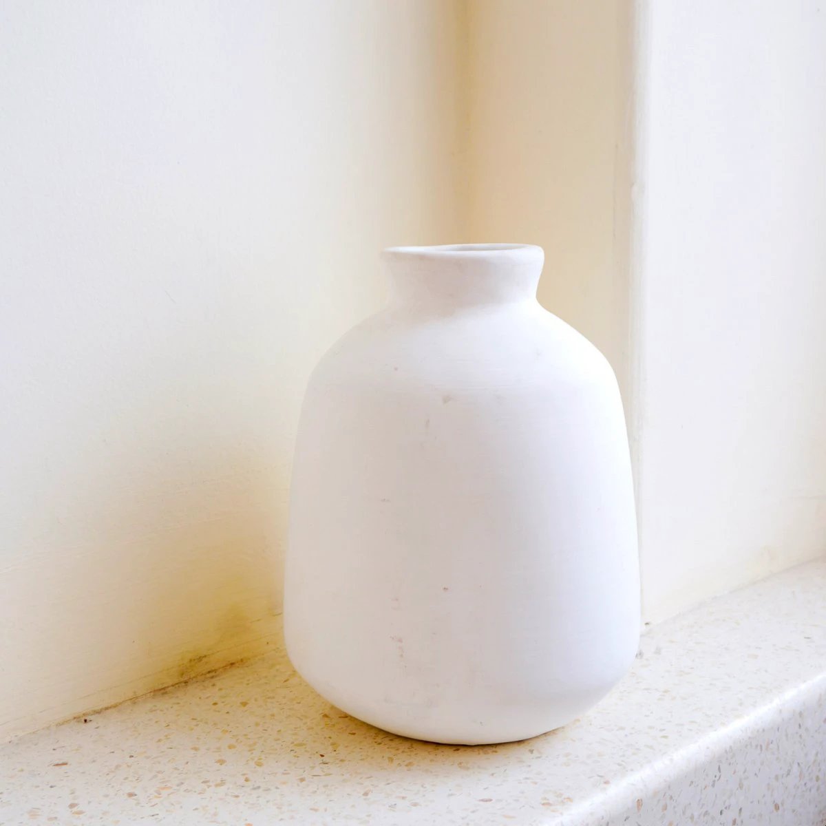 Vase White Small Round Decorative Vase for Dried or Fresh Flowers Hand Cast from Clay with BAWA by Soeji