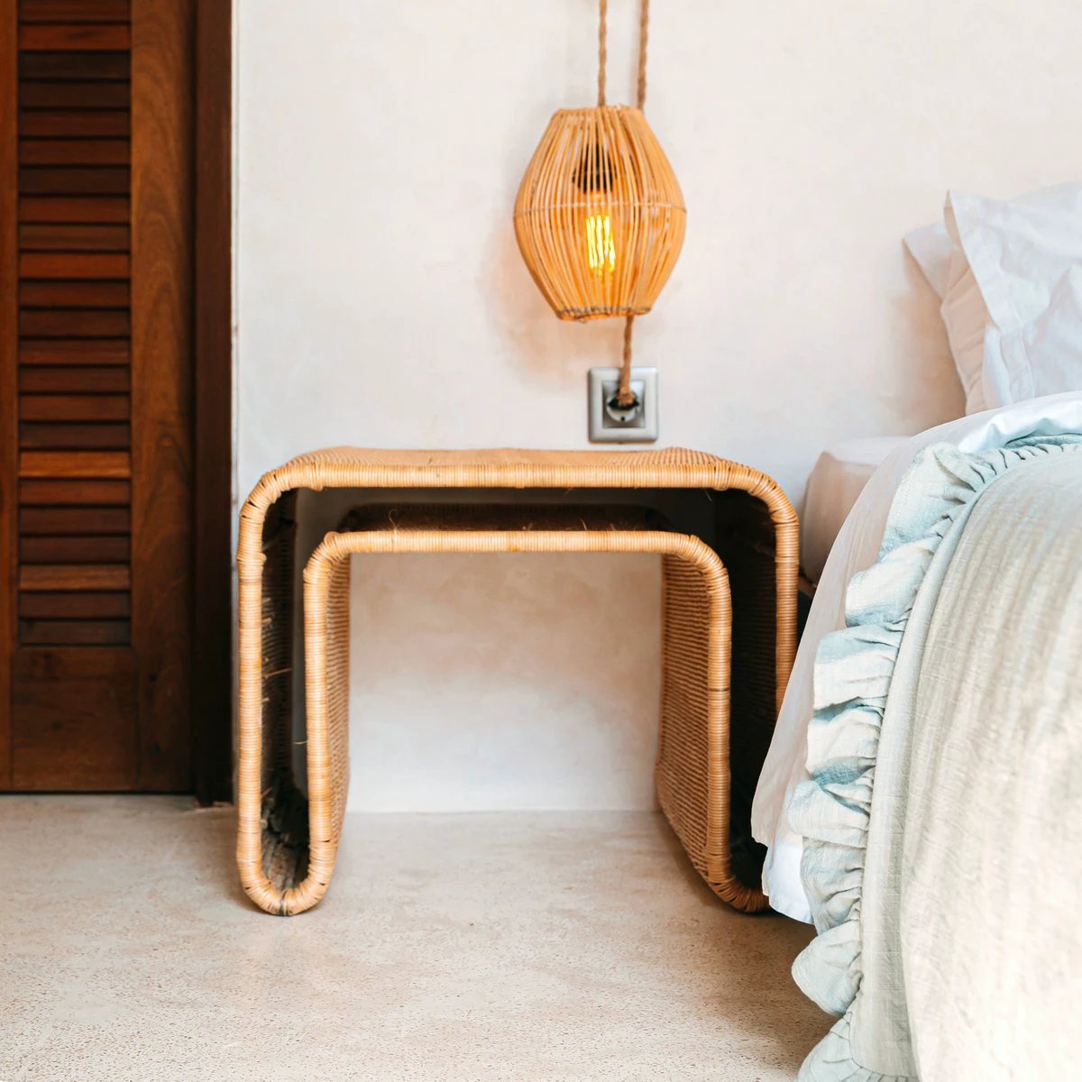 Rattan Side Table with Stable Metal Frame – Handcrafted Coffee Table BAYU by Soeji